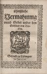 Christliche Vermahnung vnnd Gebet wider den Erbfeind, den Türcken